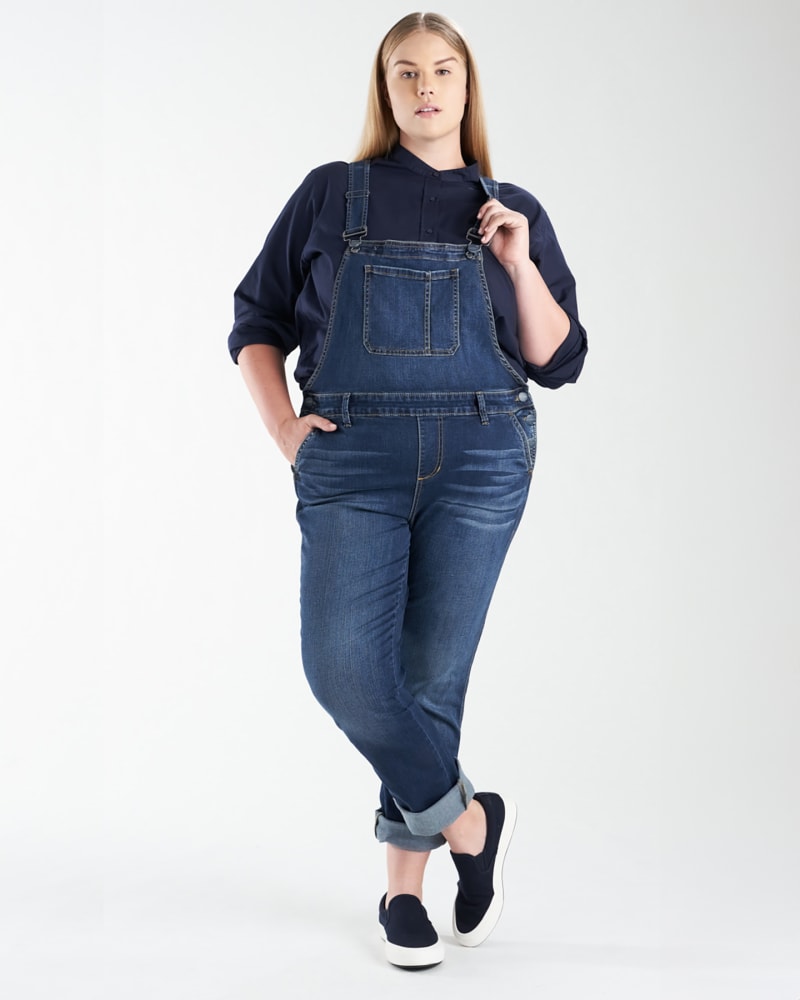 Front of a model wearing a size 14 Martha Overalls in MARTHA by Slink Jeans. | dia_product_style_image_id:310790